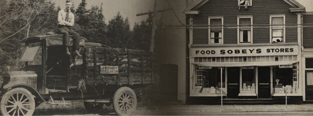 An image of J.W.Sobey along with the Sobeys food store.
